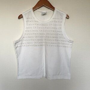 CALVIN KLEIN vintage crop top tank cotton logo print short white
